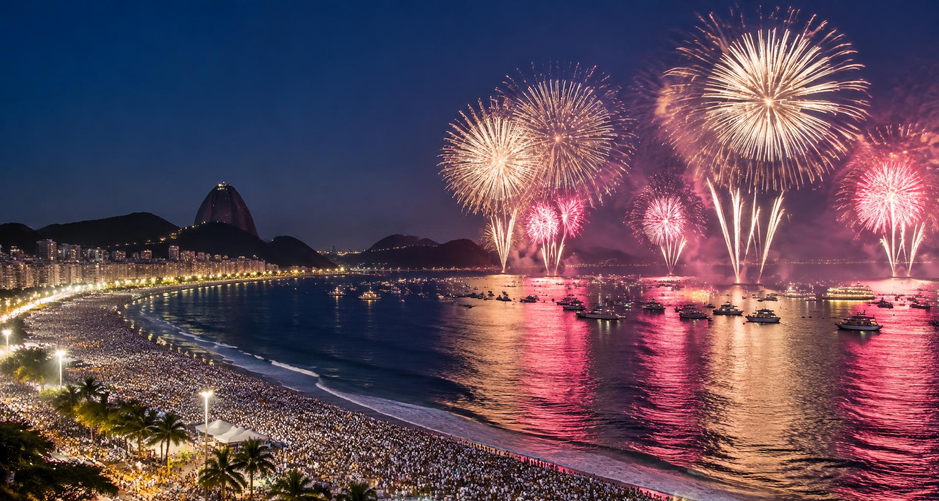 Imagem ilustrativa de fogos na orla de Copacabana